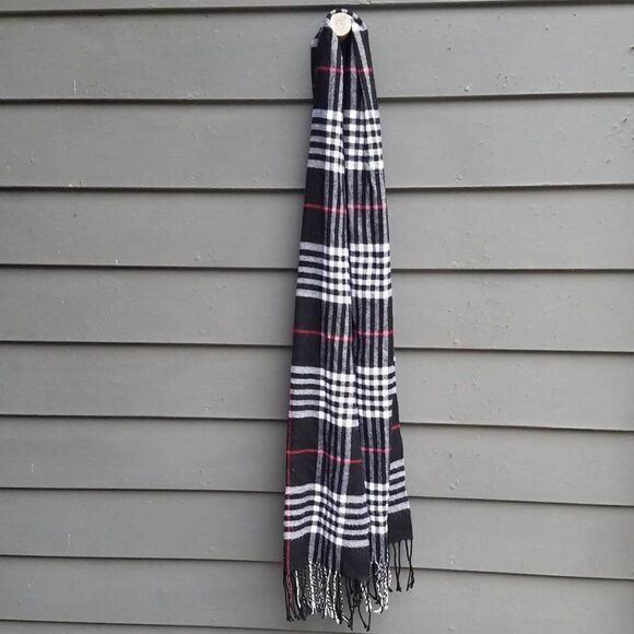 Cashmere Black White Red Cashmere Scarf 13" x 72" - Picture 1 of 6
